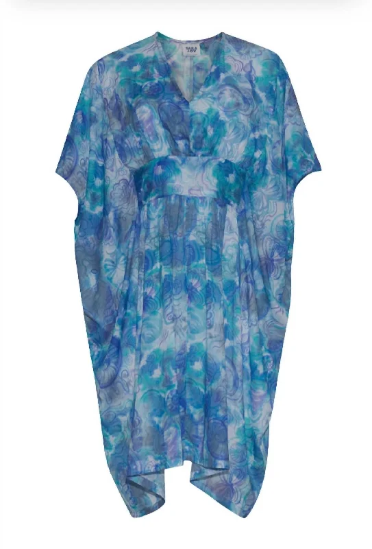 Women's Holiday Apparel Women's Shell Tie Dye Short Kaftan In Shell Blue