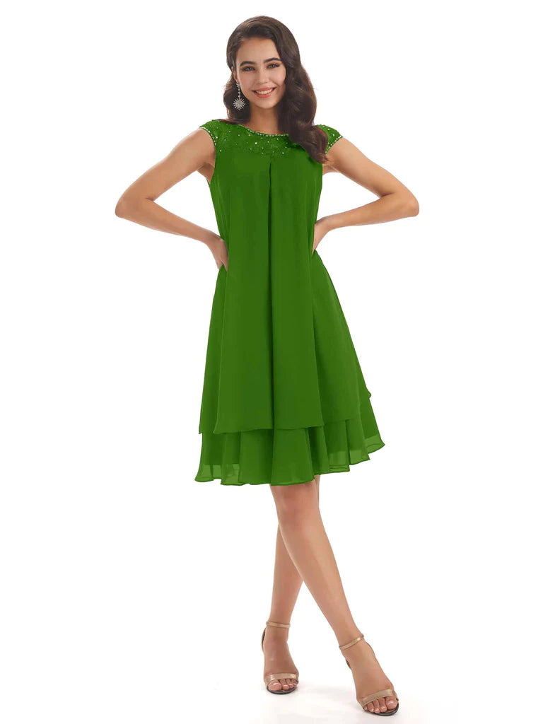Vibrant Style Promotions Elegant Chiffon Lace Cap Sleeve Knee Length Mother Of The Bride Dresses In Stock Vibrant Style Promotions Elegant Chiffon Lace Cap Sleeve Knee Length Mother Of The Bride Dresses In Stock