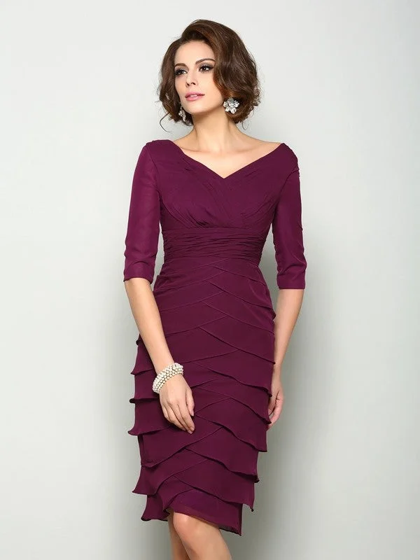 Stylish Spring Fashion Mother of the Bride Dresses Sheath V neck 1/2 Sleeves Short Chiffon Stylish Spring Fashion Mother of the Bride Dresses Sheath V neck 1/2 Sleeves Short Chiffon