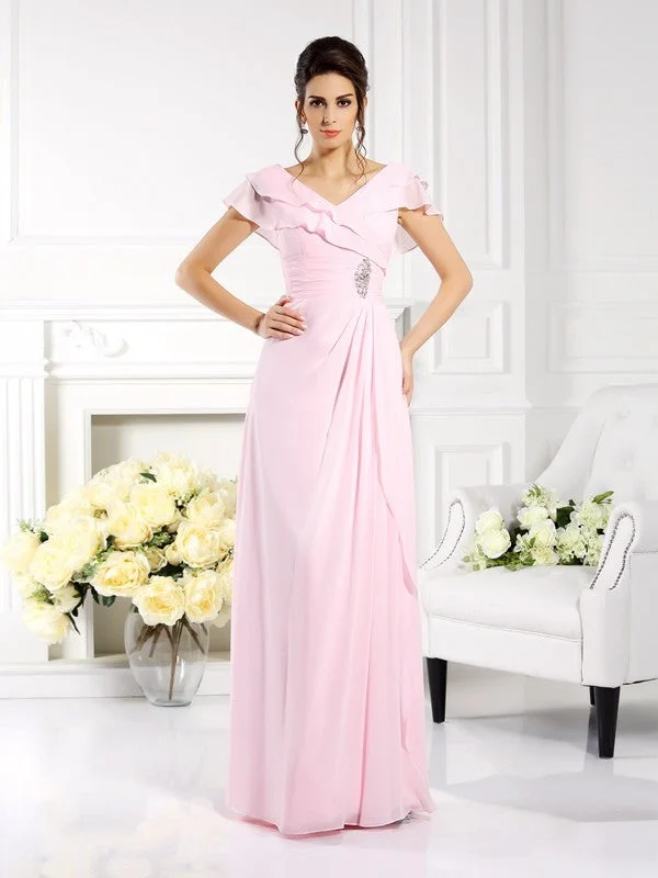 Spring Fling Sale Mother of the Bride Dresses A-Line V-neck Ruffles Short Sleeves Long Chiffon Spring Fling Sale Mother of the Bride Dresses A-Line V-neck Ruffles Short Sleeves Long Chiffon