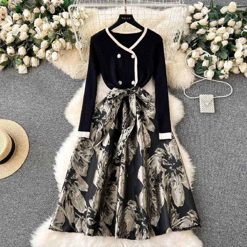 Huge Price Cuts On Your Must-Haves dress for women retro knitted splicing lojacquard ng skirt       S4522