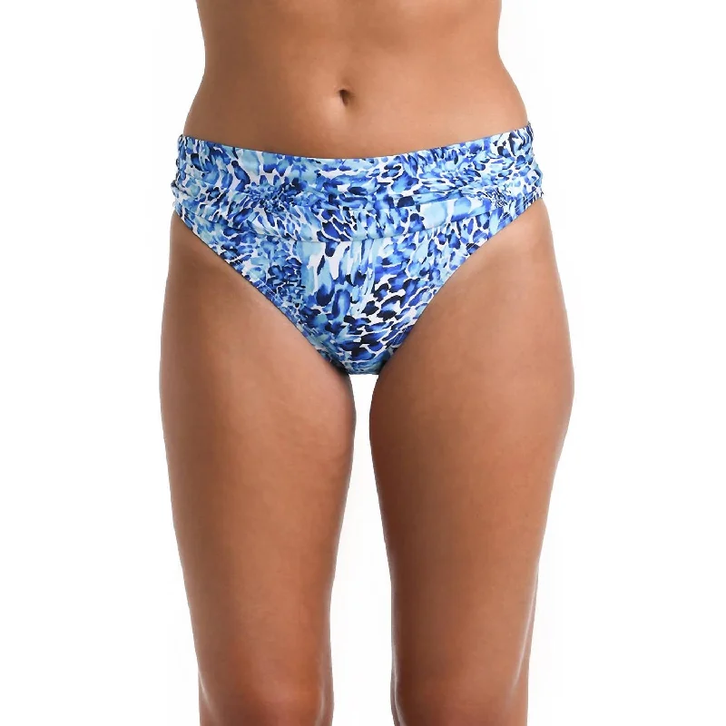 Stylish Clothes For Women Shirred Band Hipster Bikini Bottom In Aquatic Nature Blue