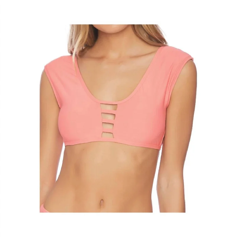 Fashionable Women's Outfit Solid Coordinator Bralette Bikini Top In Pink Grapefruit