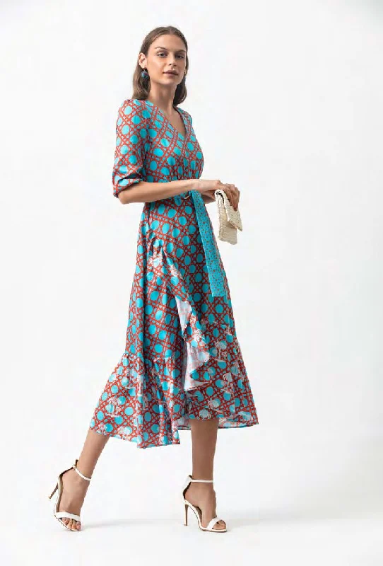 Trendy Women's Fashion Emily Lovelock Print Mix Dress