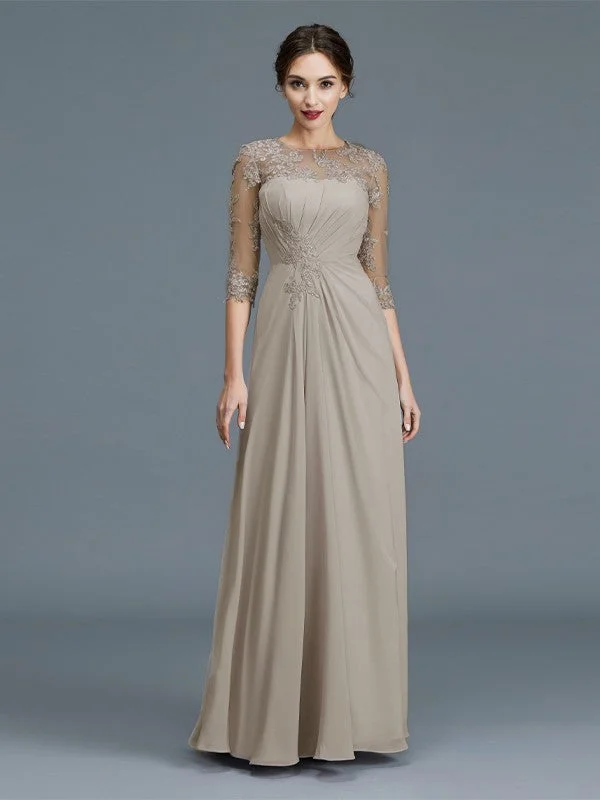 Comfortable Women's Attire A-Line/Princess Scoop 3/4 Sleeves Chiffon Ruffles Floor-Length Mother of the Bride Dresses Comfortable Women's Attire A-Line/Princess Scoop 3/4 Sleeves Chiffon Ruffles Floor-Length Mother of the Bride Dresses