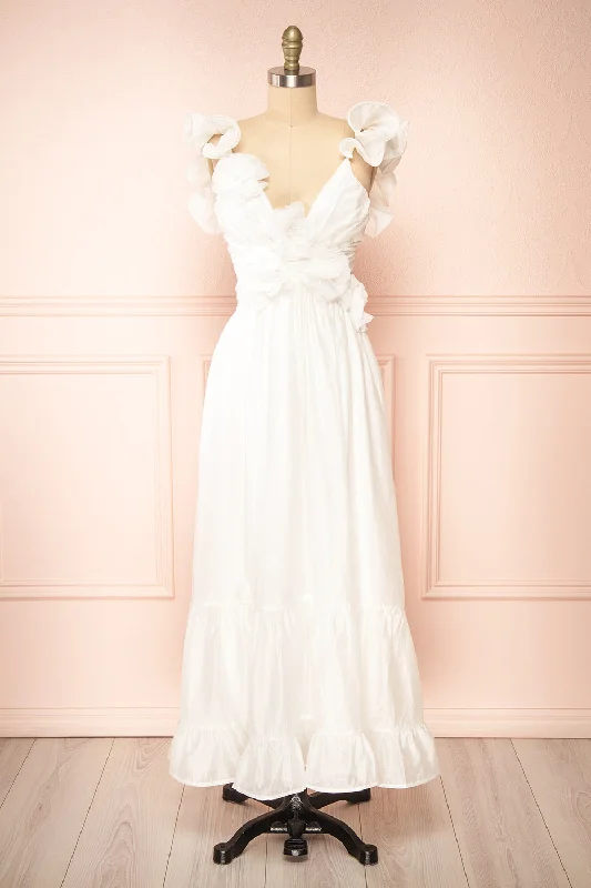 Limited Edition Binette | Long White Dress w/ 3D Flowers