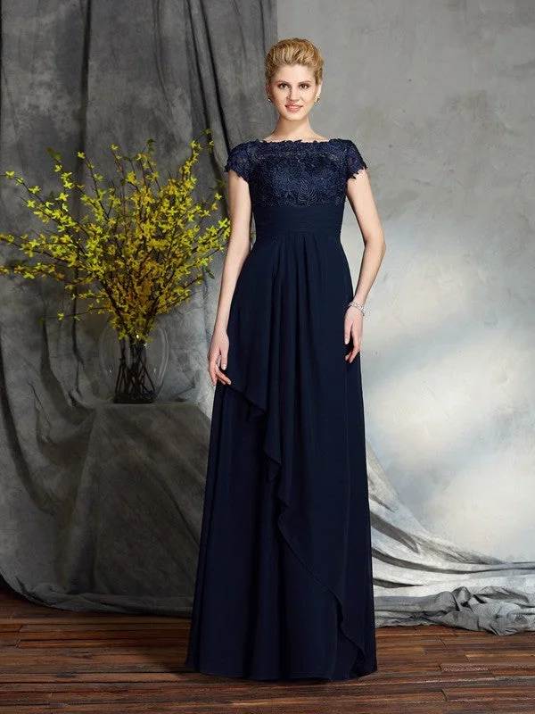 Women's Cozy Clothes A-Line/Princess Bateau Applique Short Sleeves Long Chiffon Mother of the Bride Dresses Women's Cozy Clothes A-Line/Princess Bateau Applique Short Sleeves Long Chiffon Mother of the Bride Dresses