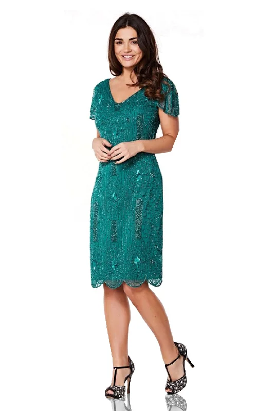 Women's Fashion Clothes 1920 Style Beaded Dress in Teal