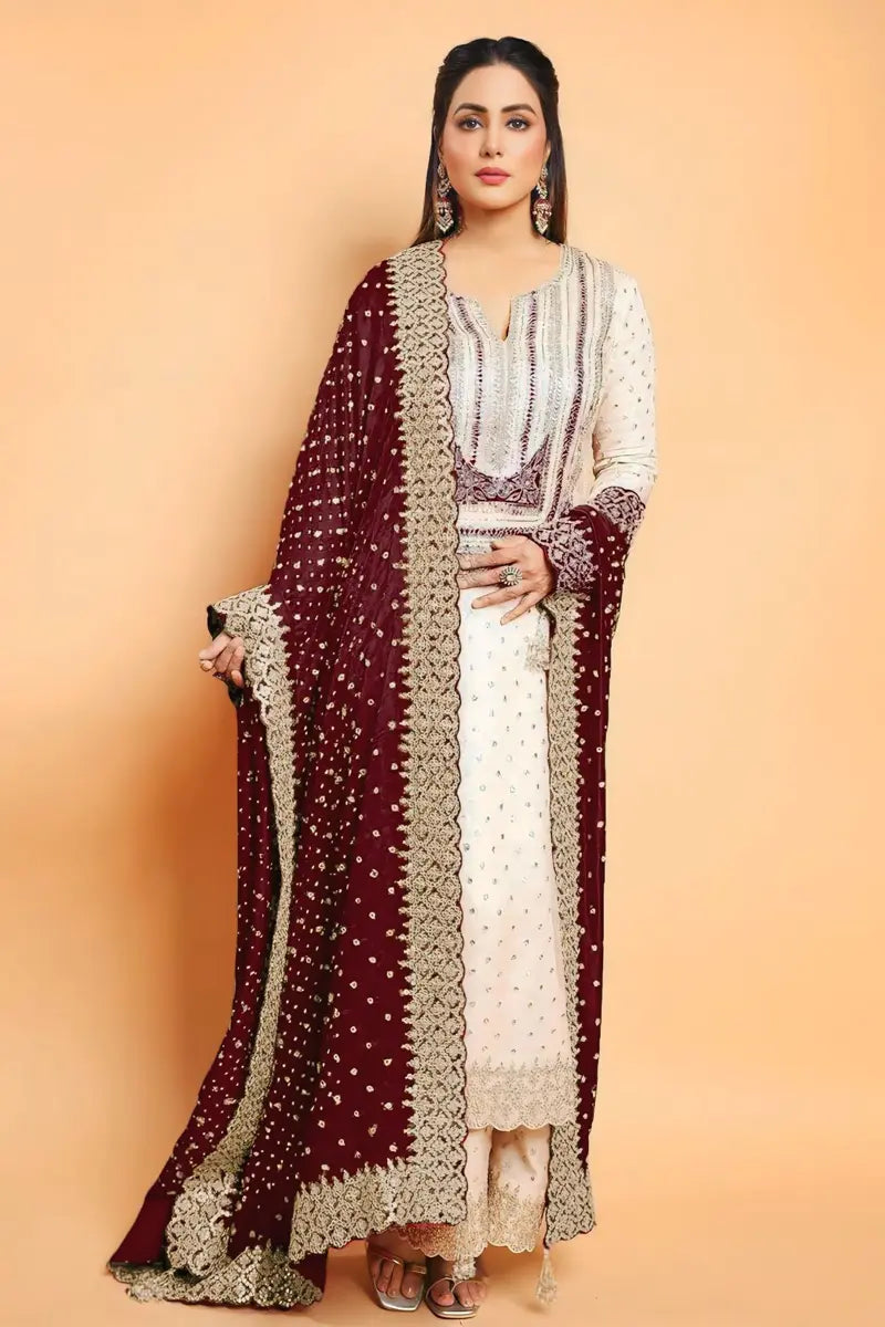 Women's Seasonal Clothes Heena Khan Dress With Heavy Dupatta for Eid Festival