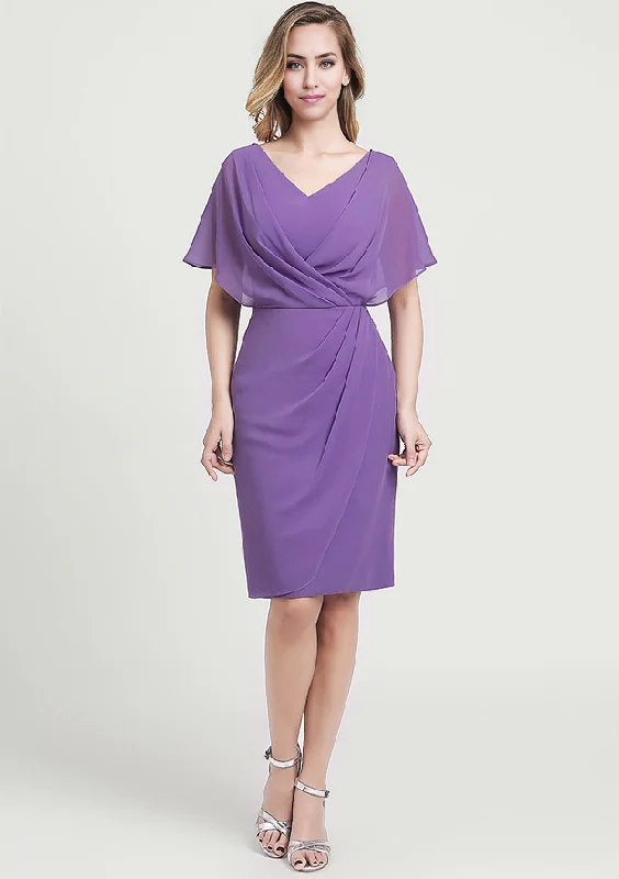 Affordable Women's Attire Chiffon Mother of the Bride Dress A-line V Neck Knee-Length With Ruffles Affordable Women's Attire Chiffon Mother of the Bride Dress A-line V Neck Knee-Length With Ruffles