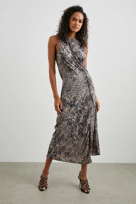 Brand Name Clothing Discount Extravaganza GABRIELLA DRESS - TAUPE MIXED ANIMAL