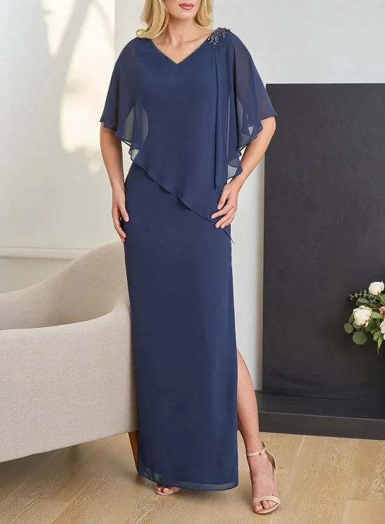 Fresh Styles, Fresh Deals Sheath / Column V Neck Floor Length Chiffon Half Sleeve with Beading Mother of the Bride Dress Fresh Styles, Fresh Deals Sheath / Column V Neck Floor Length Chiffon Half Sleeve with Beading Mother of the Bride Dress