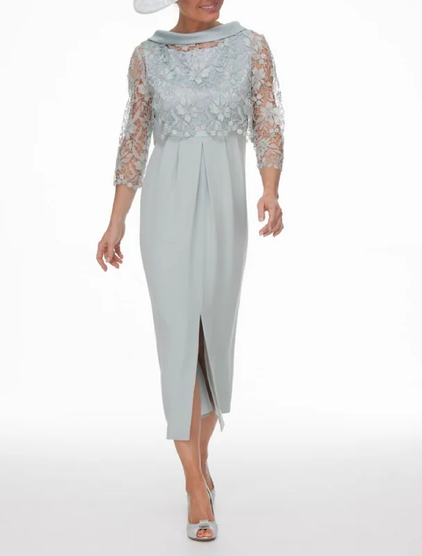 Hot Deals Two Piece Sheath / Column Mother of the Bride Dress Church Wrap Included Jewel Neck Ankle Length Chiffon Lace 3/4 Length Sleeve with Appliques Split Front Hot Deals Two Piece Sheath / Column Mother of the Bride Dress Church Wrap Included Jewel Neck Ankle Length Chiffon Lace 3/4 Length Sleeve with Appliques Split Front