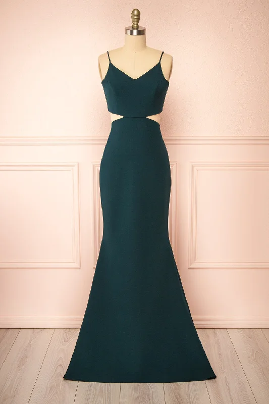 Women's Vacation Garments Kamilla Green | Maxi Mermaid Dress w/ Cut-Outs