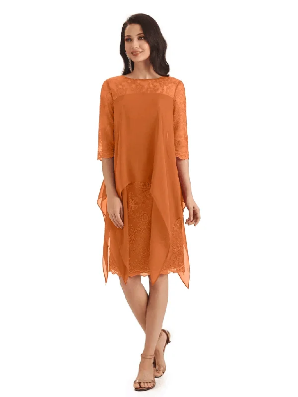 Women's Casual Outfit Elegant A-Line Chiffon Half Sleeves Knee-Length Short Mother Of The Bride Dresses In Stock Women's Casual Outfit Elegant A-Line Chiffon Half Sleeves Knee-Length Short Mother Of The Bride Dresses In Stock