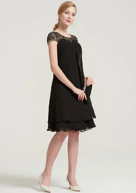Flash Sale A-line/Princess Bateau Short Sleeve Knee-Length Chiffon Mother of the Bride Dress With Beading Ruffles Flash Sale A-line/Princess Bateau Short Sleeve Knee-Length Chiffon Mother of the Bride Dress With Beading Ruffles