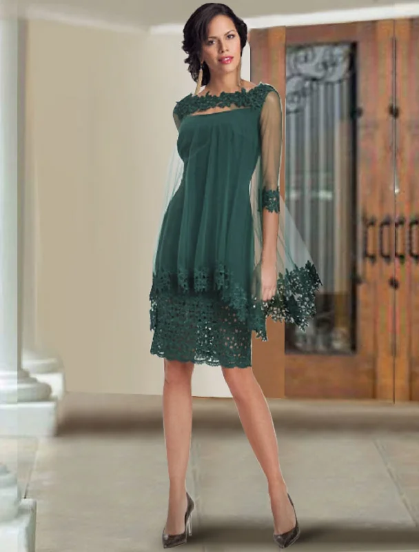 Trendy Clothing Sale Two Piece Sheath / Column Mother of the Bride Dress Elegant Wrap Included Square Neck Knee Length Chiffon Lace Half Sleeve with Appliques Trendy Clothing Sale Two Piece Sheath / Column Mother of the Bride Dress Elegant Wrap Included Square Neck Knee Length Chiffon Lace Half Sleeve with Appliques