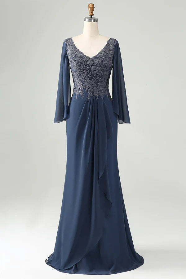 Stylish Looks Mother Of Bride Dress Glitter Mermaid V Neck Beaded  With Appliques