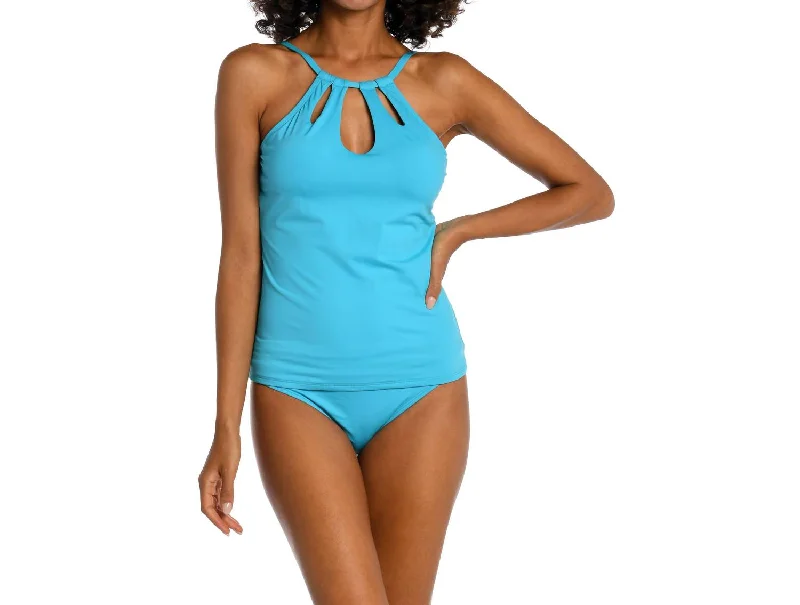 Women's Formal Clothes Island Goddess High Neck Tankini Top In Azul