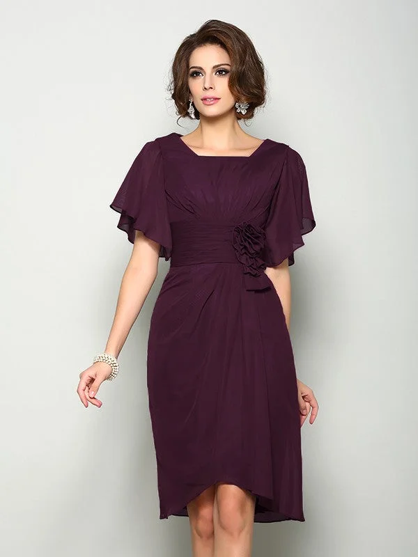 Vintage Style Deals A-Line/Princess Square Hand-Made Flower Short Sleeves Short Chiffon Mother of the Bride Dresses Vintage Style Deals A-Line/Princess Square Hand-Made Flower Short Sleeves Short Chiffon Mother of the Bride Dresses
