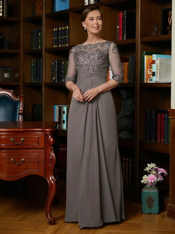 Fashionista Favorites Mother of the Bride Dresses A-Line Princess Chiffon Applique Scoop 3/4 Sleeves Floor-Length Fashionista Favorites Mother of the Bride Dresses A-Line Princess Chiffon Applique Scoop 3/4 Sleeves Floor-Length