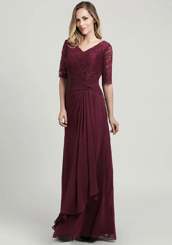 Women's Evening Apparel Chiffon Mother of the Bride Dress V Neck Half Sleeve Long With Ruffles Pleated Lace Women's Evening Apparel Chiffon Mother of the Bride Dress V Neck Half Sleeve Long With Ruffles Pleated Lace