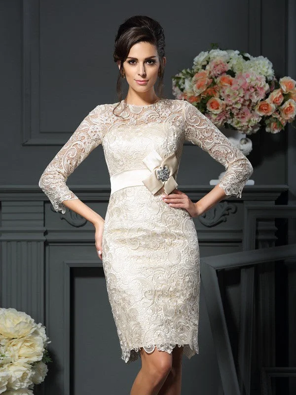 Classic Women's Fashion Sheath/Column Scoop Bowknot 3/4 Sleeves Short Lace Mother of the Bride Dresses Classic Women's Fashion Sheath/Column Scoop Bowknot 3/4 Sleeves Short Lace Mother of the Bride Dresses