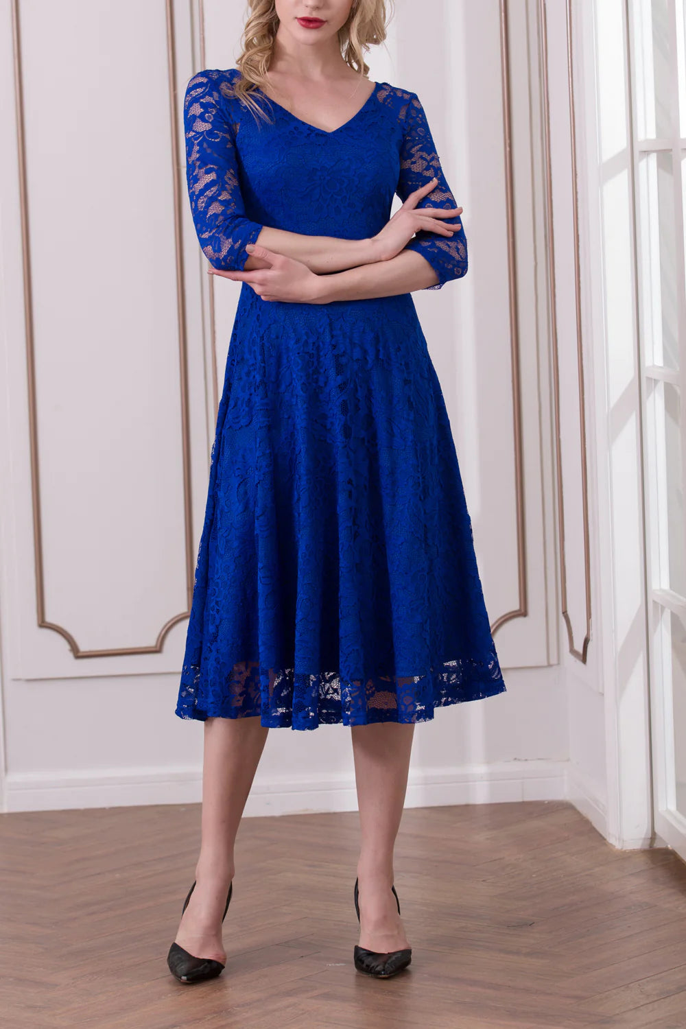 Women's Professional Apparel A-Line Mother of the Bride Dress Royal Blue Half Sleeve Lace Dress