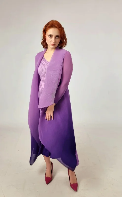 Elegant Clothing Alquema Long Estrella Dress And Collare Coat - Dusty Tulle