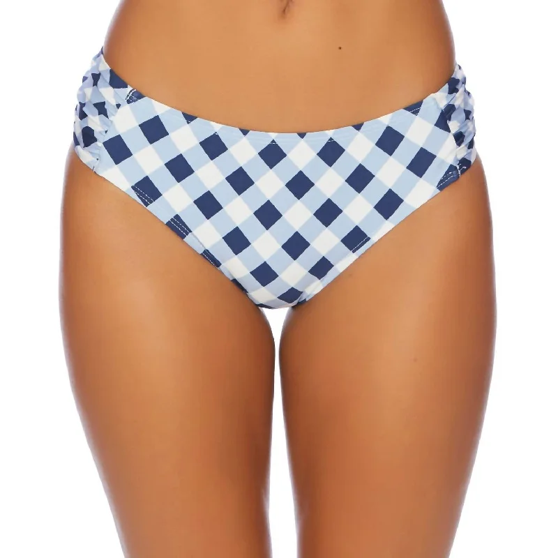 Women's Floral Print Outfit Breaking Plaid Tab Side Bikini Bottom In Breaking Plaid Navy