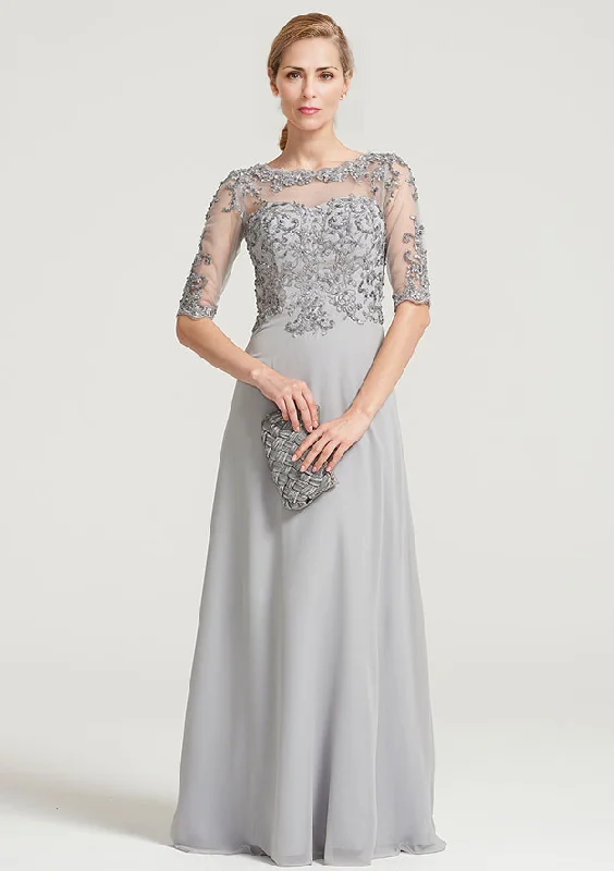 Women's Cozy Winter Attire A-line Half Sleeve Floor-Length Chiffon Mother of the Bride Dress With Sequins Appliqued Women's Cozy Winter Attire A-line Half Sleeve Floor-Length Chiffon Mother of the Bride Dress With Sequins Appliqued
