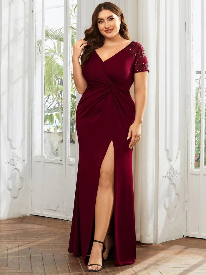 Women's Clothing For Everyday Wear Plus Size Front Slit Short Sleeve With Sequin Mother of the Bride Dress Women's Clothing For Everyday Wear Plus Size Front Slit Short Sleeve With Sequin Mother of the Bride Dress