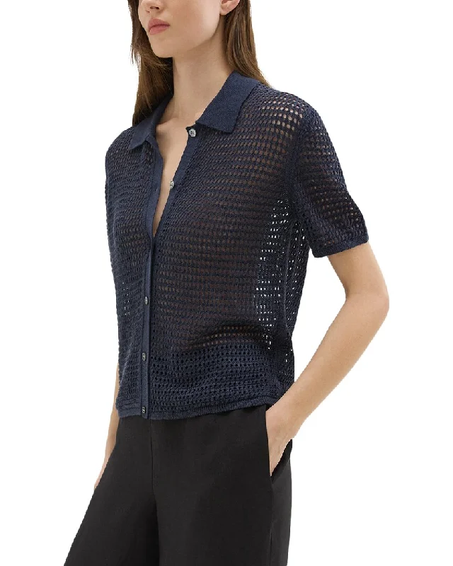 Women's Luxury Attire Theory Mesh Linen-Blend Shirt