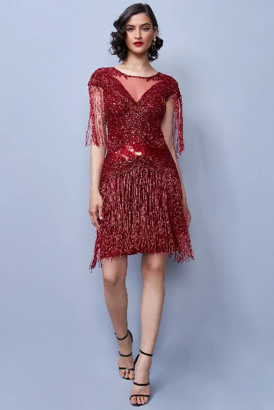 Modern Women's Apparel Sybill Fringe Flapper Dress in Red