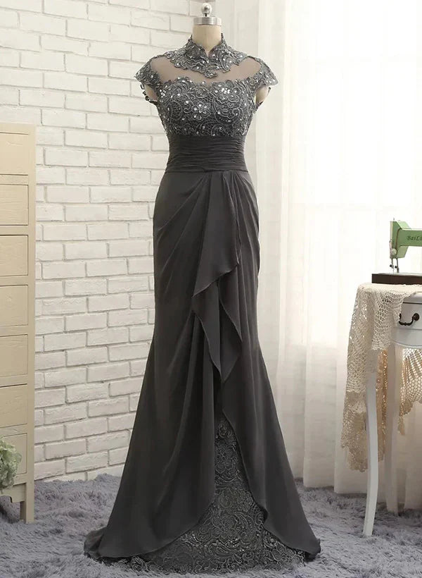 Casual Chic Mother Of The Bride Dresses Sheath lace High Neck Floor-Length
