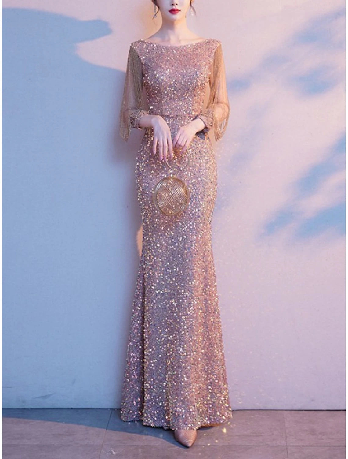 Exquisite Craftsmanship Mother of the Bride Dress Elegant Sparkle & Shine Petite Jewel Neck Floor Length Sequined 3/4 Length Sleeve with Exquisite Craftsmanship Mother of the Bride Dress Elegant Sparkle & Shine Petite Jewel Neck Floor Length Sequined 3/4 Length Sleeve with