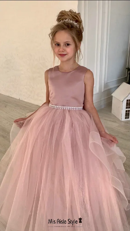 Popular Collection Tulle Skirt Dusty Pink Flower Girl Dress