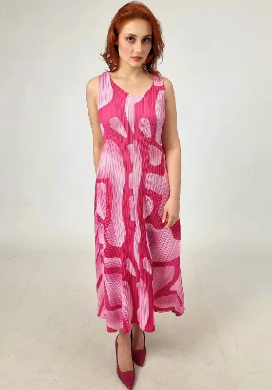 Vibrant Prints Alquema Long Estrella Dress And Collare Coat -  Fuschia Tuscan