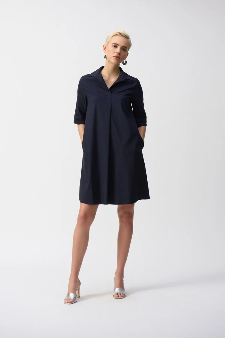 Trend Alert Joseph Ribkoff Midnight Blue Stretch Poplin Trapeze Dress