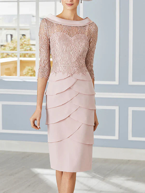 Final Clearance Mother Of The Bride Dresses Sheath Column Scoop Neck 3/4 Sleeves Knee Length