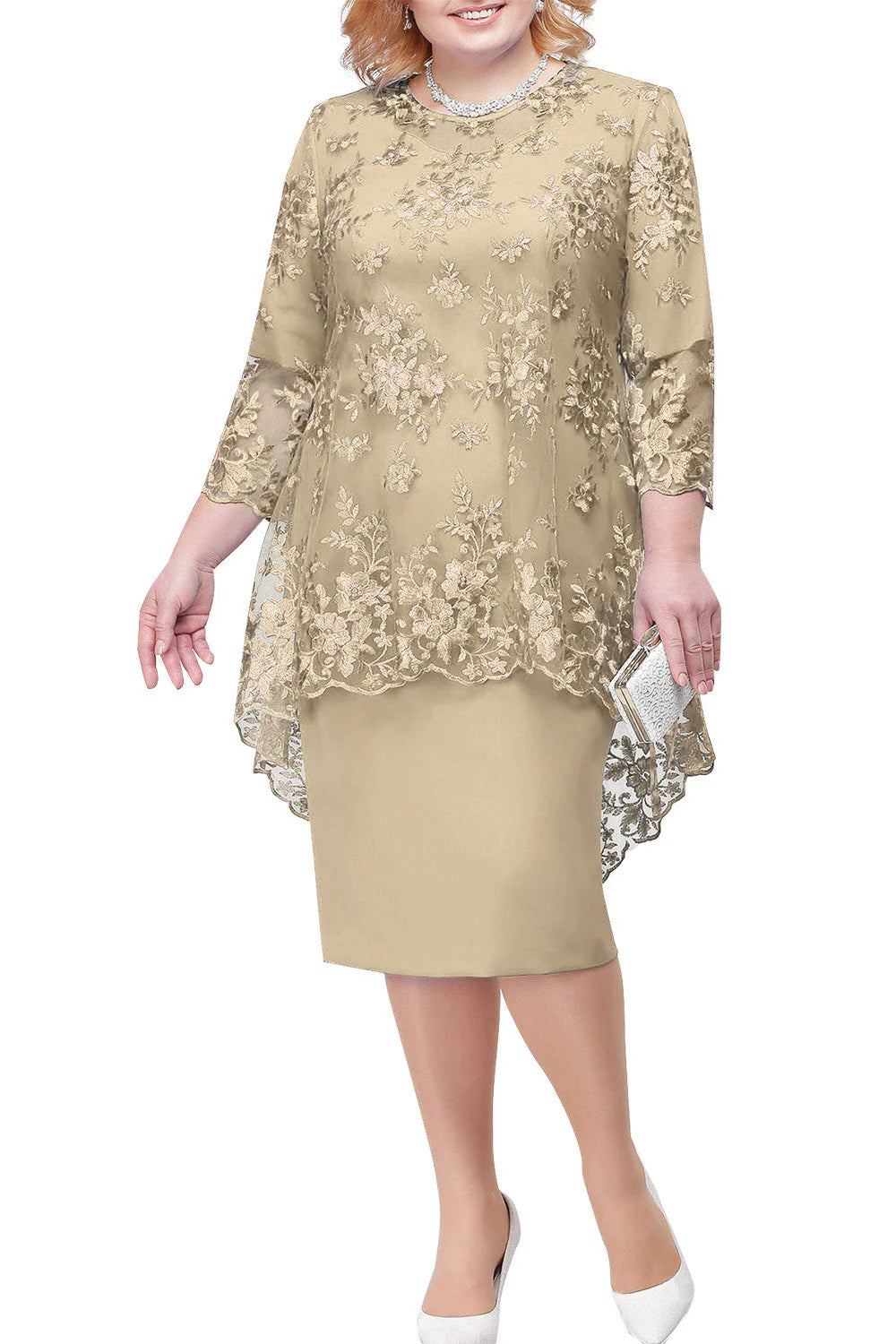 Versatile Women's Fashion Mother Of The Bride Dress Elegant Plus Size Sheath Knee Length With Lace Jacket Versatile Women's Fashion Mother Of The Bride Dress Elegant Plus Size Sheath Knee Length With Lace Jacket
