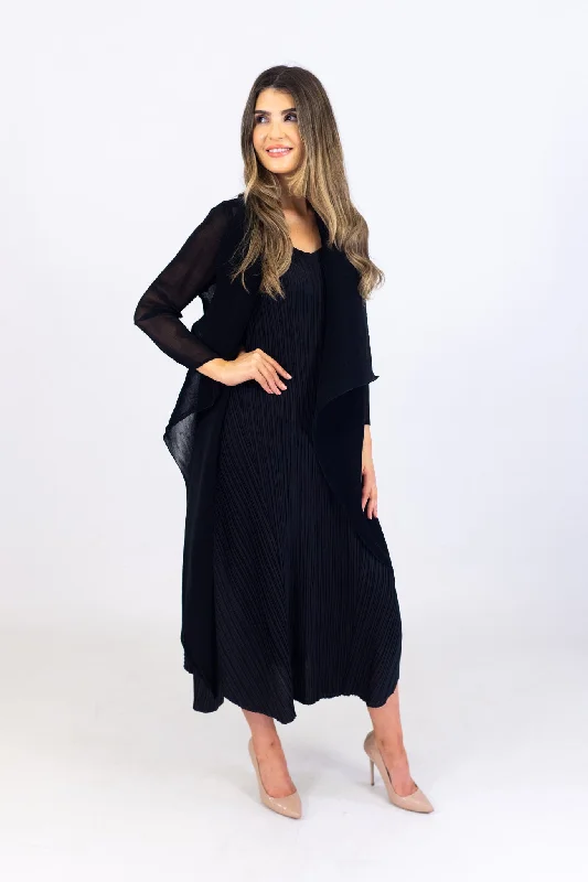 Women's Vacation Outfit Alquema Black Estrella Dress & Collare Coat