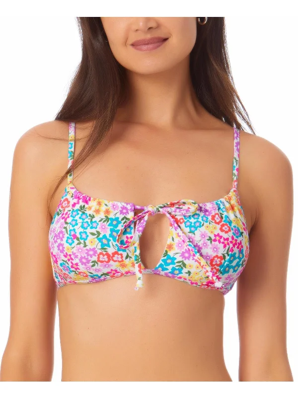 Women's Activewear Outfit Womens Floral Print Knot-Front Bikini Swim Top