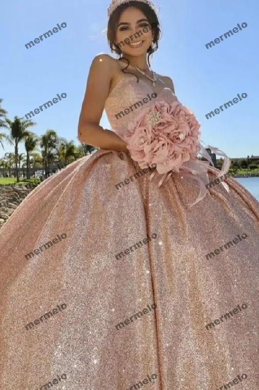 Clothes Sales Rose Gold Quinceanera Dresses Sweetheart Sequins Sweet 15 16 Dress