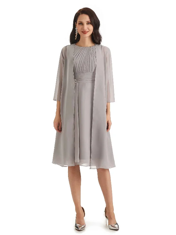 Mother's Day Special Elegant A-line Chiffon Knee-Length Short Mother of The Bride Dresses With Jacket Mother's Day Special Elegant A-line Chiffon Knee-Length Short Mother of The Bride Dresses With Jacket