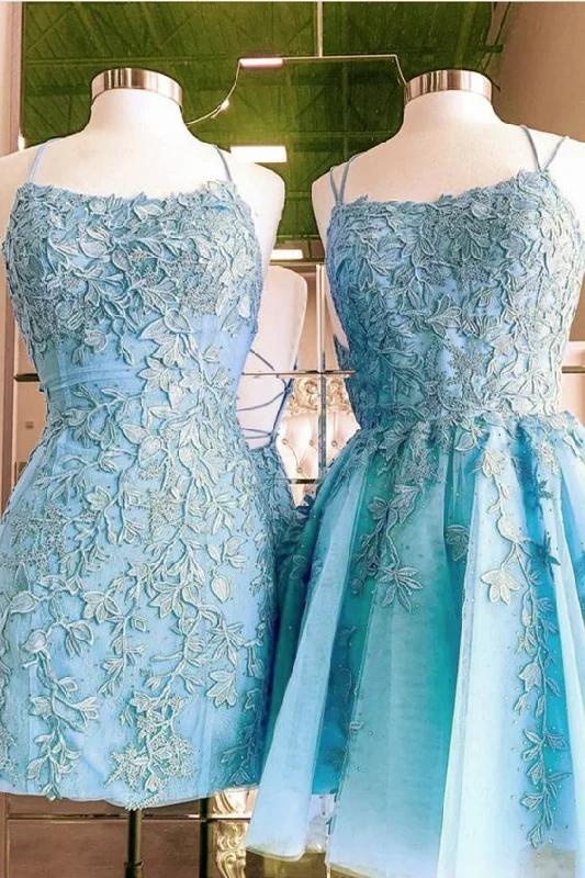 Boutique Dress Online Blue Lace Hoco Dress     S2784