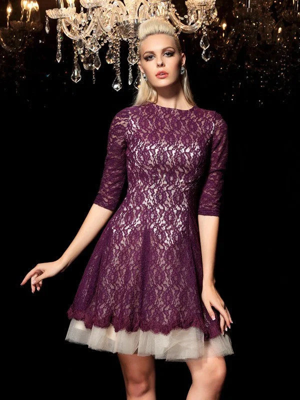 Women's Clothes For Work Events A-Line/Princess Sheer Neck Lace 1/2 Sleeves Short Lace Cocktail Dresses Women's Clothes For Work Events A-Line/Princess Sheer Neck Lace 1/2 Sleeves Short Lace Cocktail Dresses