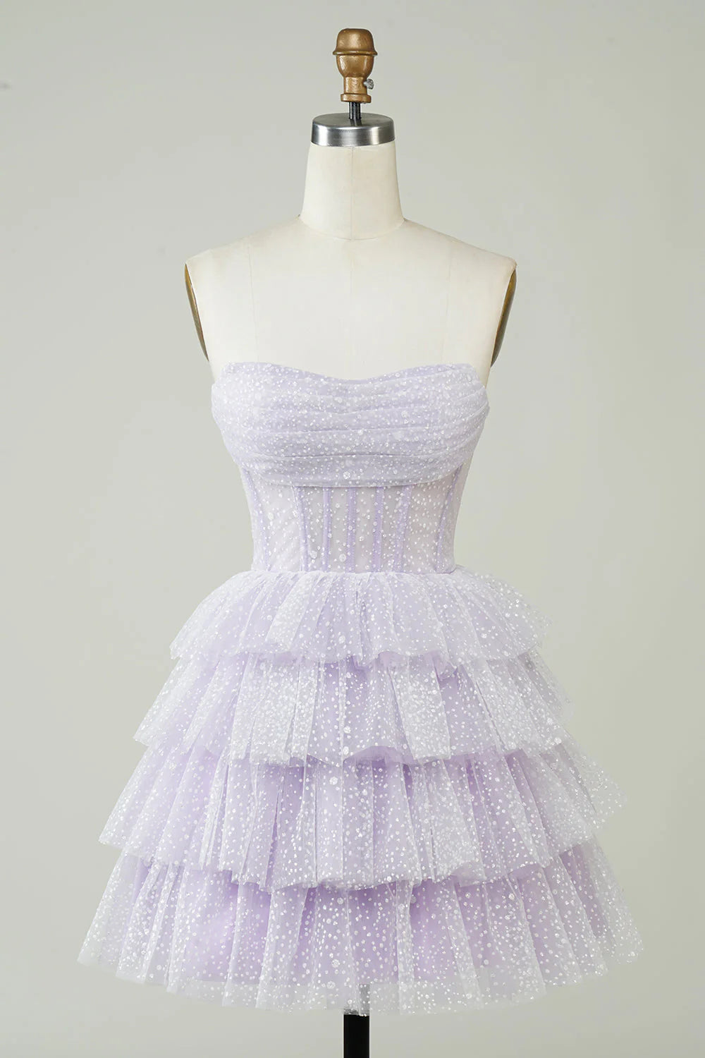 Enjoy Discount Cute Sparkly Strapless Corset Polka Dots Tiered Homecoing Dress
