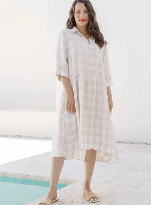 Bold Fashion Halle Linen Gingham Dress - Calico