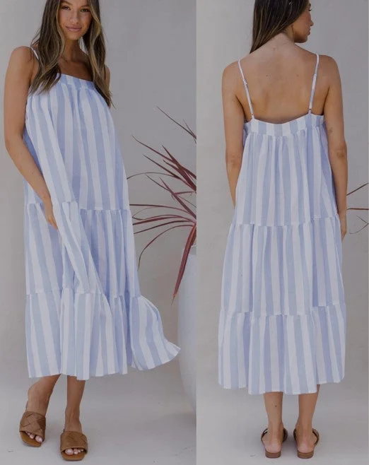 The Best Time To Shop Is Now Blue miranda wide stripe layered dress